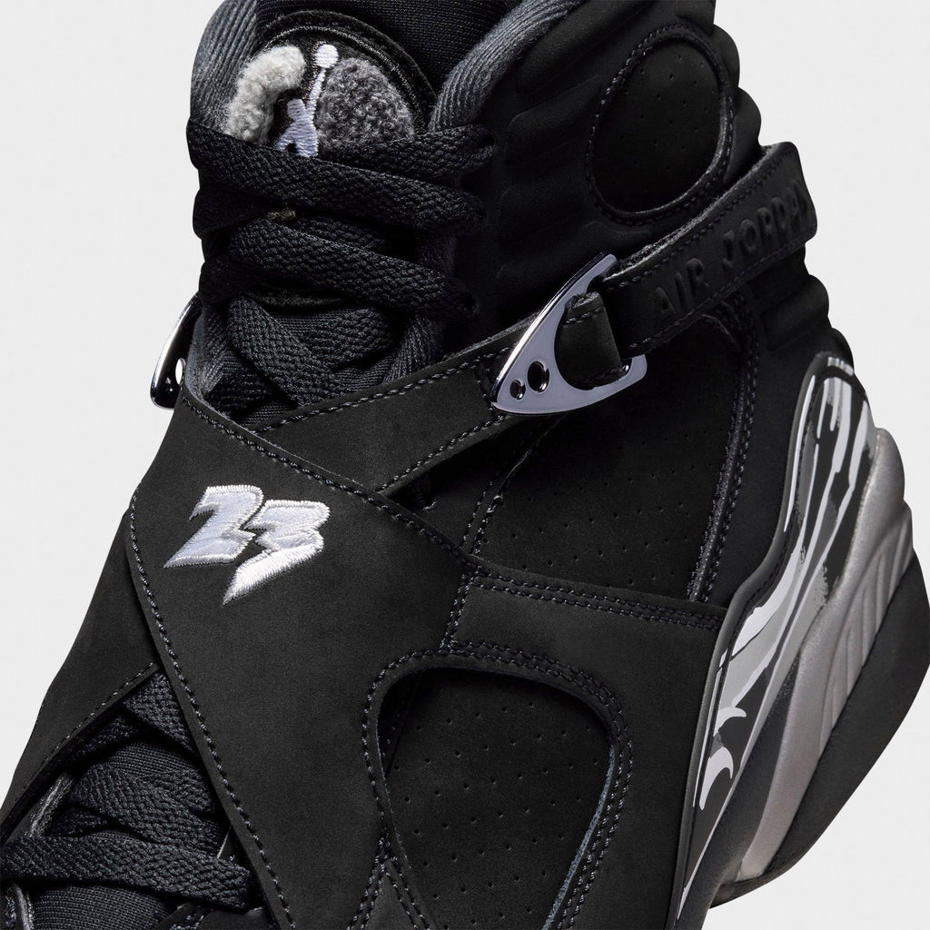 Men's Air Jordan Retro 8 Basketball Shoes - Black/Chrome - view 3