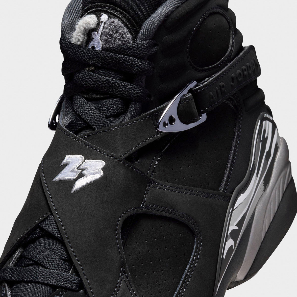 Men's Air Jordan Retro 8 Basketball Shoes - Black/Chrome - view 3