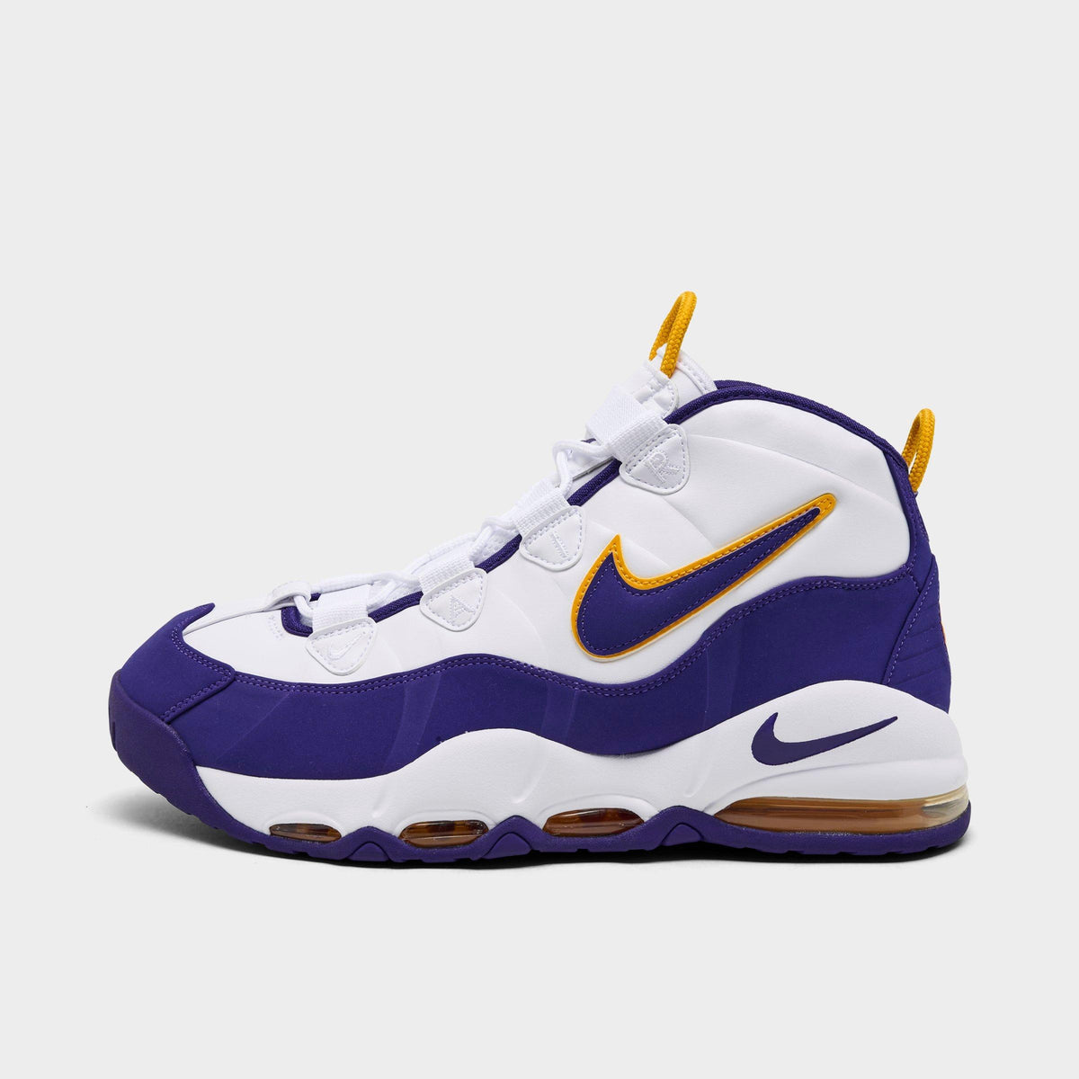 Men's Nike Air Max Uptempo Basketball Shoes - White/Court Purple/White/University Gold