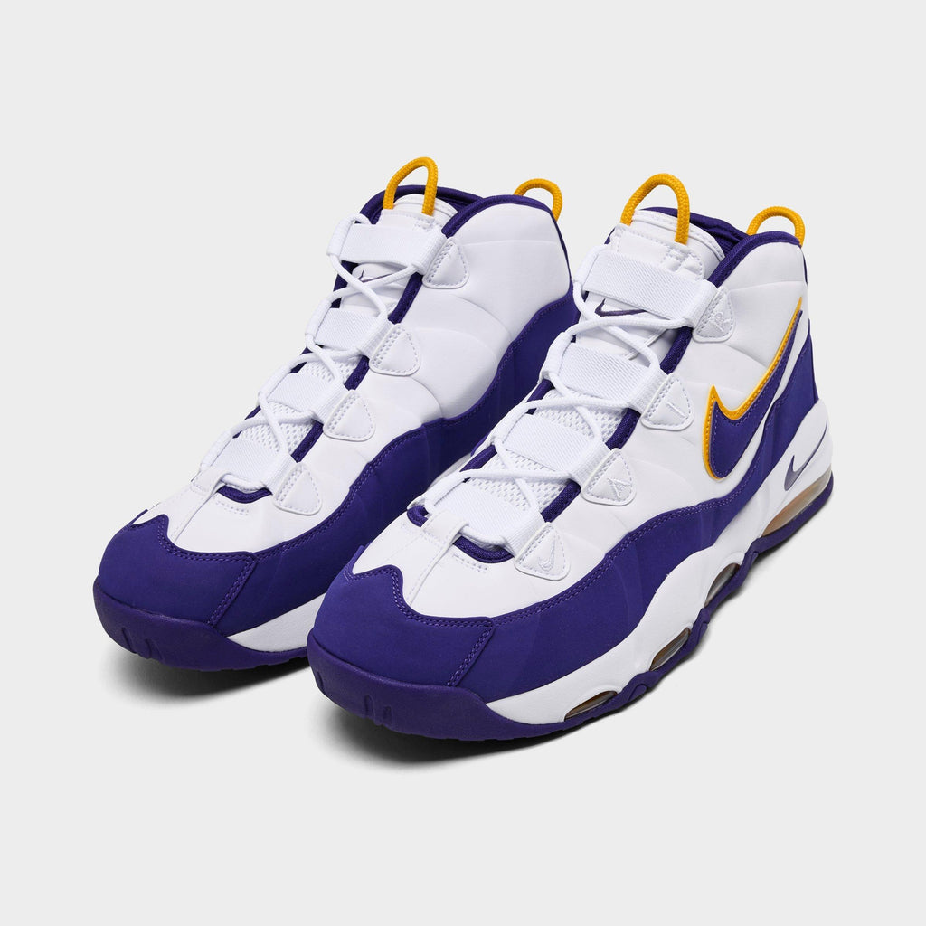 Men's Nike Air Max Uptempo Basketball Shoes - White/Court Purple/White/University Gold - view 2
