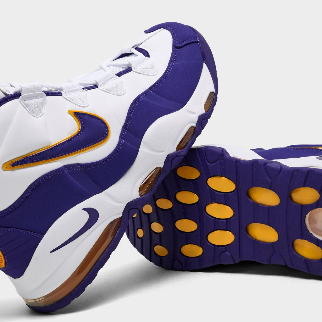 Men's Nike Air Max Uptempo Basketball Shoes - White/Court Purple/White/University Gold - view 3
