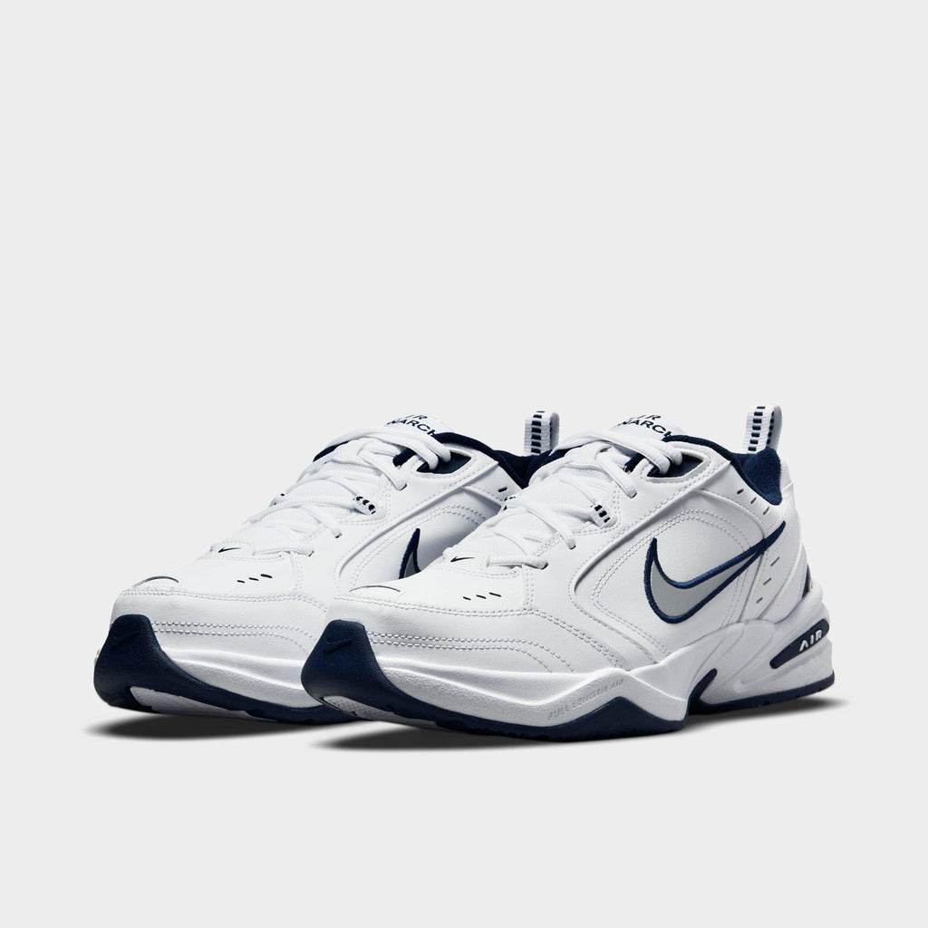Men's Nike Air Monarch IV Casual Shoes (Wide Width 4E) - White/Midnight Navy/White/Metallic Silver - view 2