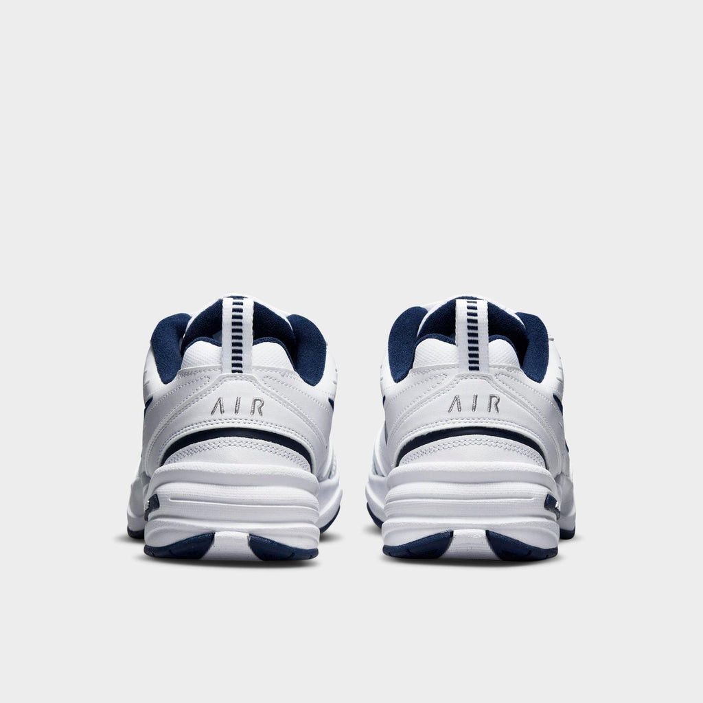 Men's Nike Air Monarch IV Casual Shoes (Wide Width 4E) - White/Midnight Navy/White/Metallic Silver - view 4