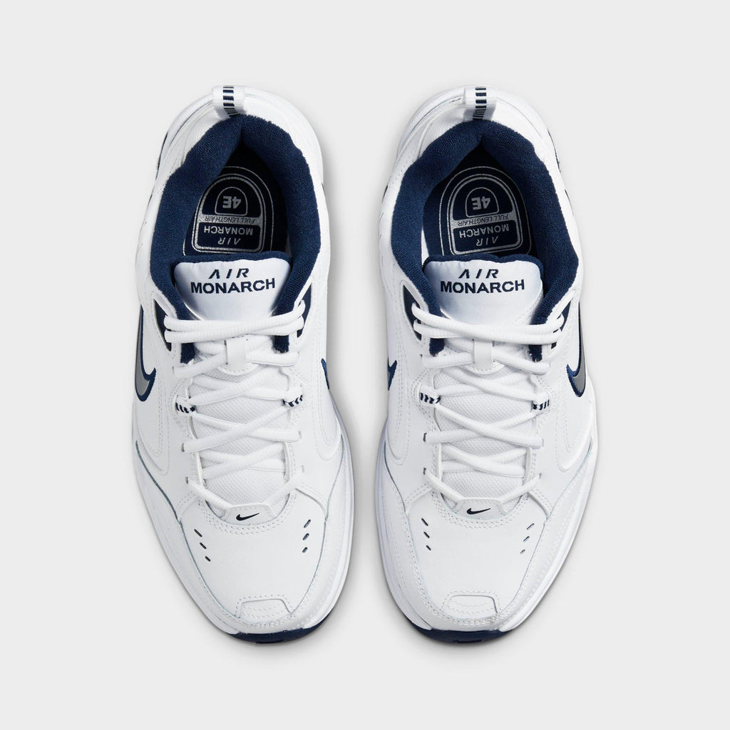 Men's Nike Air Monarch IV Casual Shoes (Wide Width 4E) - White/Midnight Navy/White/Metallic Silver - view 5