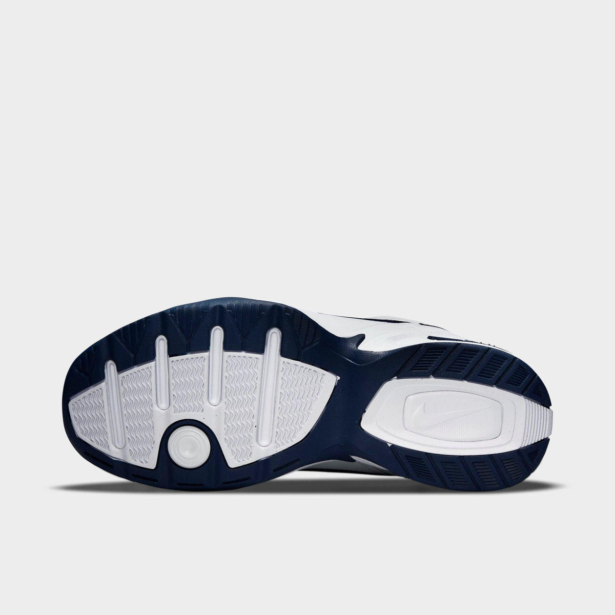 Men's Nike Air Monarch IV Casual Shoes (Wide Width 4E) - White/Midnight Navy/White/Metallic Silver - view 6