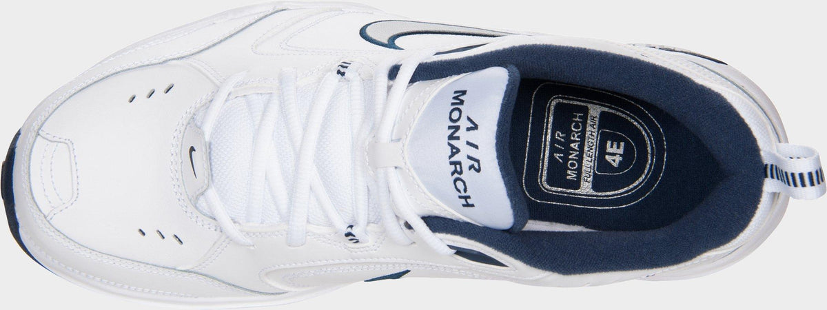 Men's Nike Air Monarch IV Casual Shoes (Wide Width 4E) - White/Midnight Navy/White/Metallic Silver - view 7
