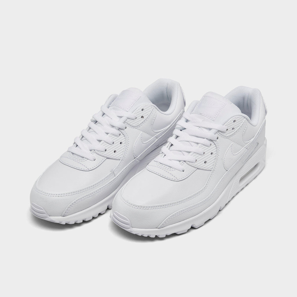 Men's Nike Air Max 90 Leather Casual Shoes - White/White - view 2