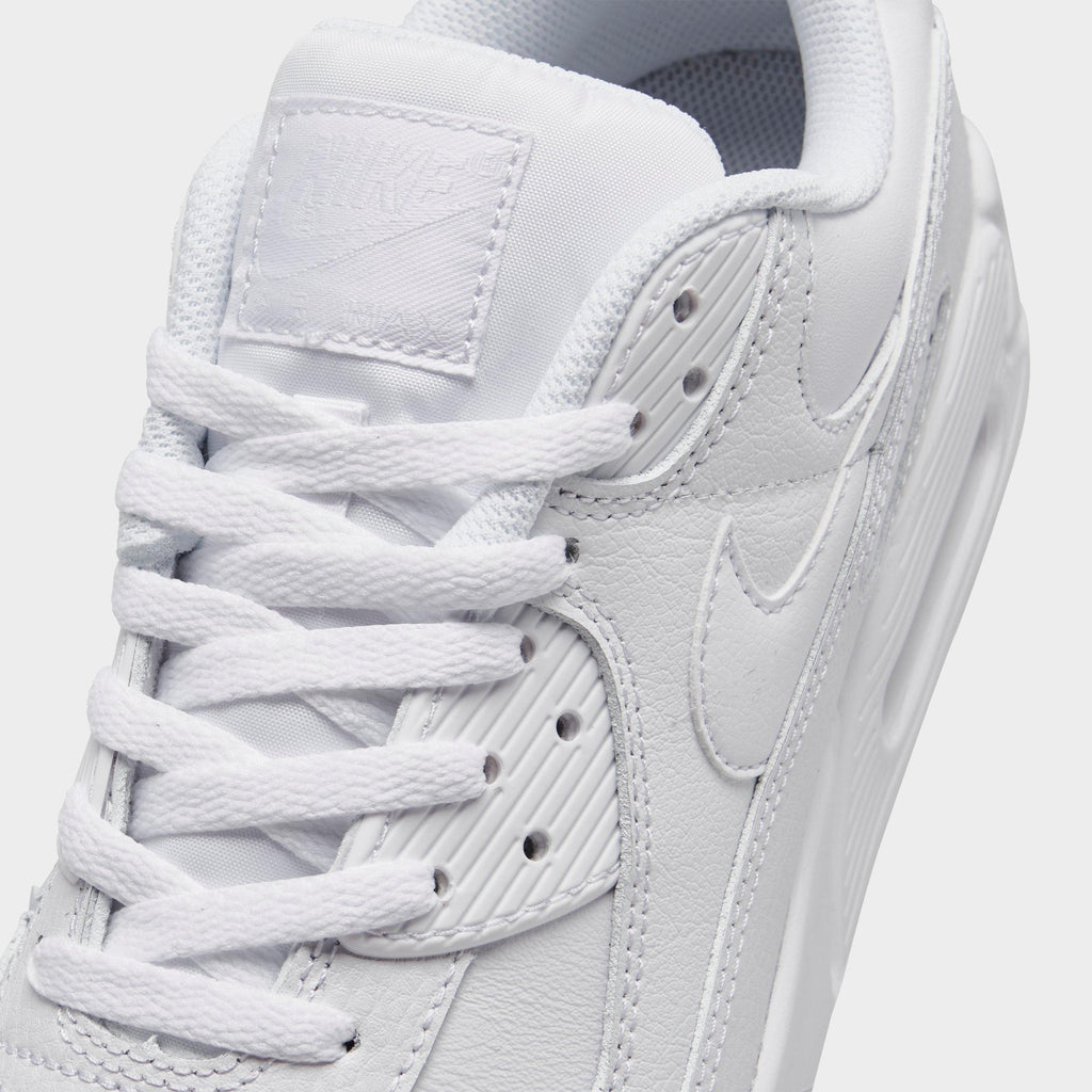 Men's Nike Air Max 90 Leather Casual Shoes - White/White - view 3