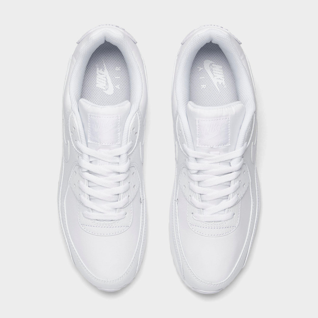 Men's Nike Air Max 90 Leather Casual Shoes - White/White - view 5