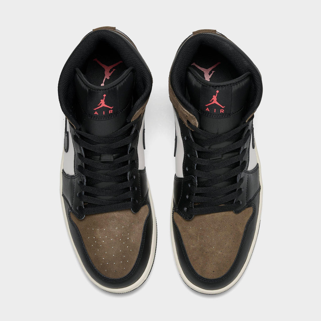 Men's Air Jordan Retro 1 Mid Casual Shoes - Black/Palomino/University Red/Phantom - view 5