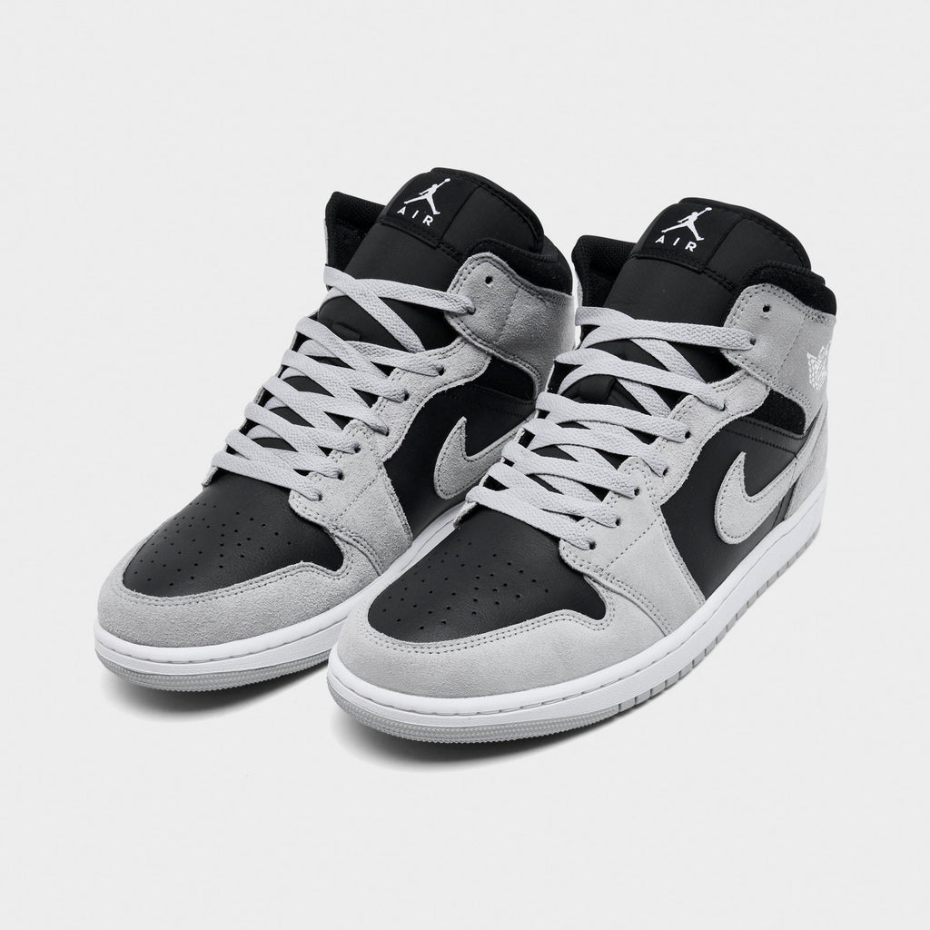 Men's Air Jordan Retro 1 Mid Casual Shoes - Light Smoke Grey/Black/White - view 2