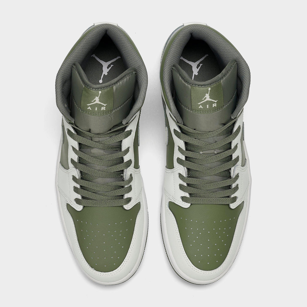 Men's Air Jordan Retro 1 Mid Casual Shoes - Summit White/Vintage Lichen - view 5
