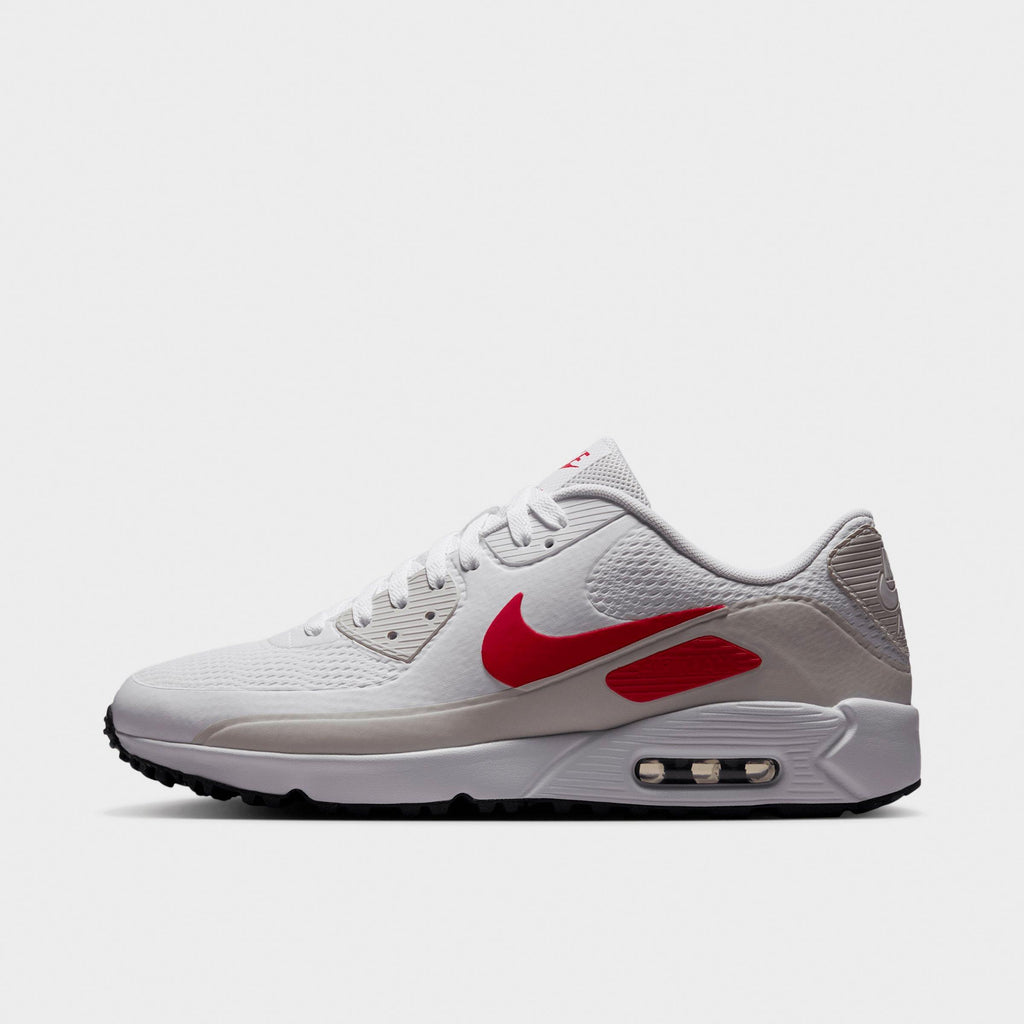 Men's Nike Air Max 90 Golf Shoes - White/Photon Dust/Midnight Navy/Fire Red