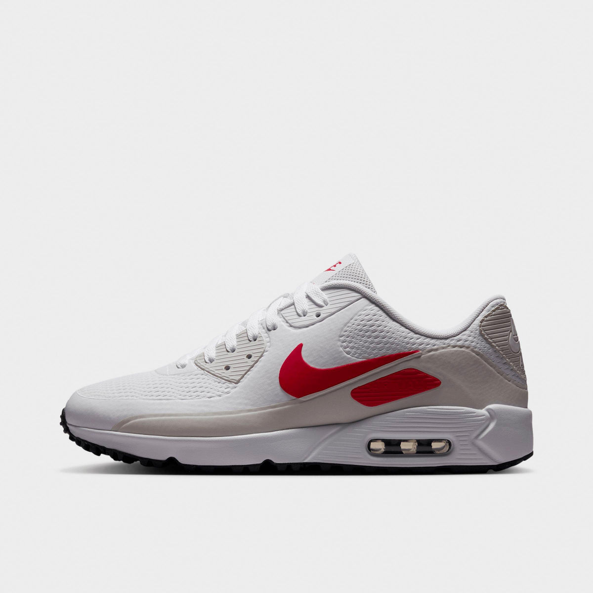 Men's Nike Air Max 90 Golf Shoes - White/Photon Dust/Midnight Navy/Fire Red