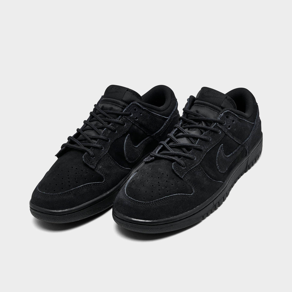 Men's Nike Dunk Low Retro SE Suede Casual Shoes - Black/Black/Black - view 2