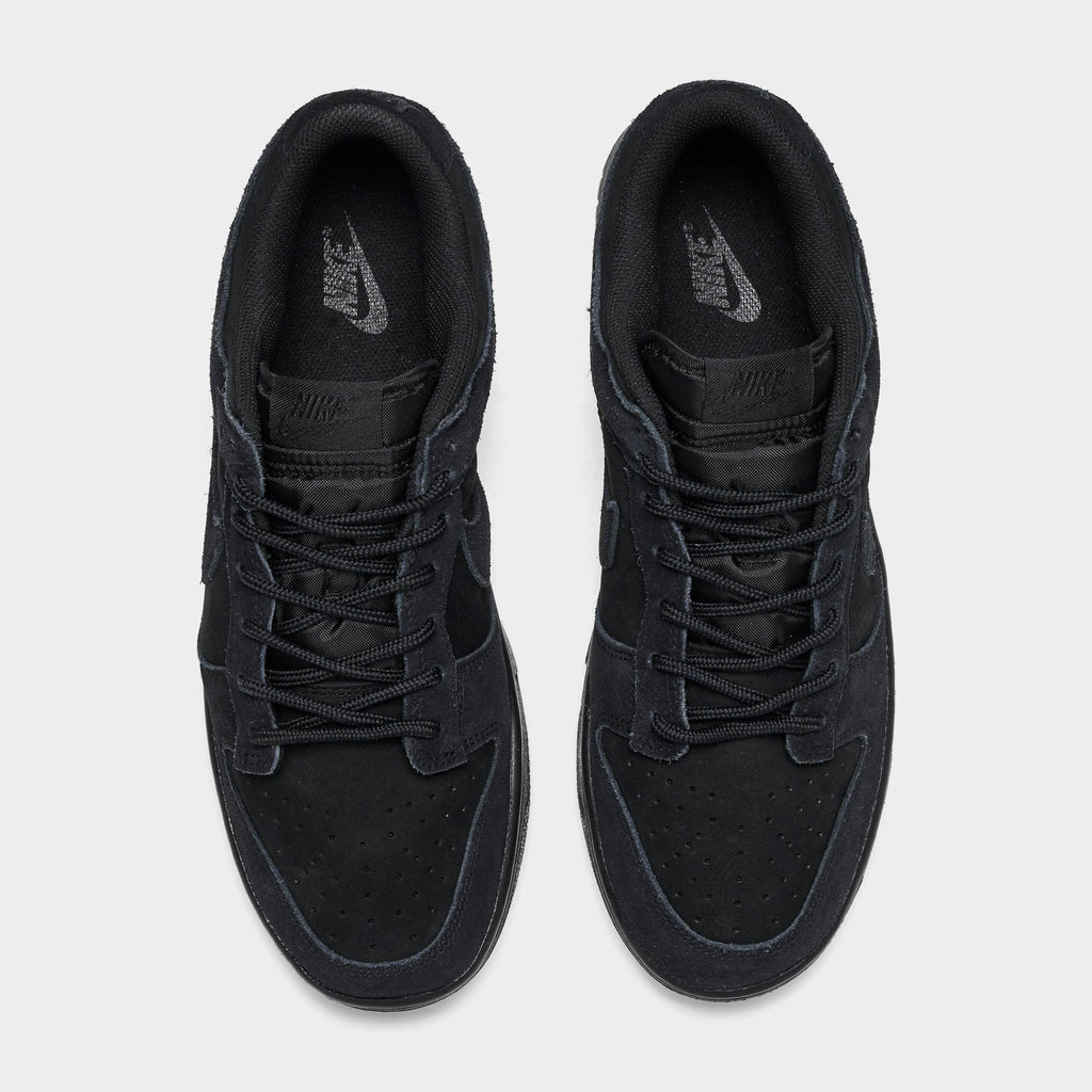 Men's Nike Dunk Low Retro SE Suede Casual Shoes - Black/Black/Black - view 5