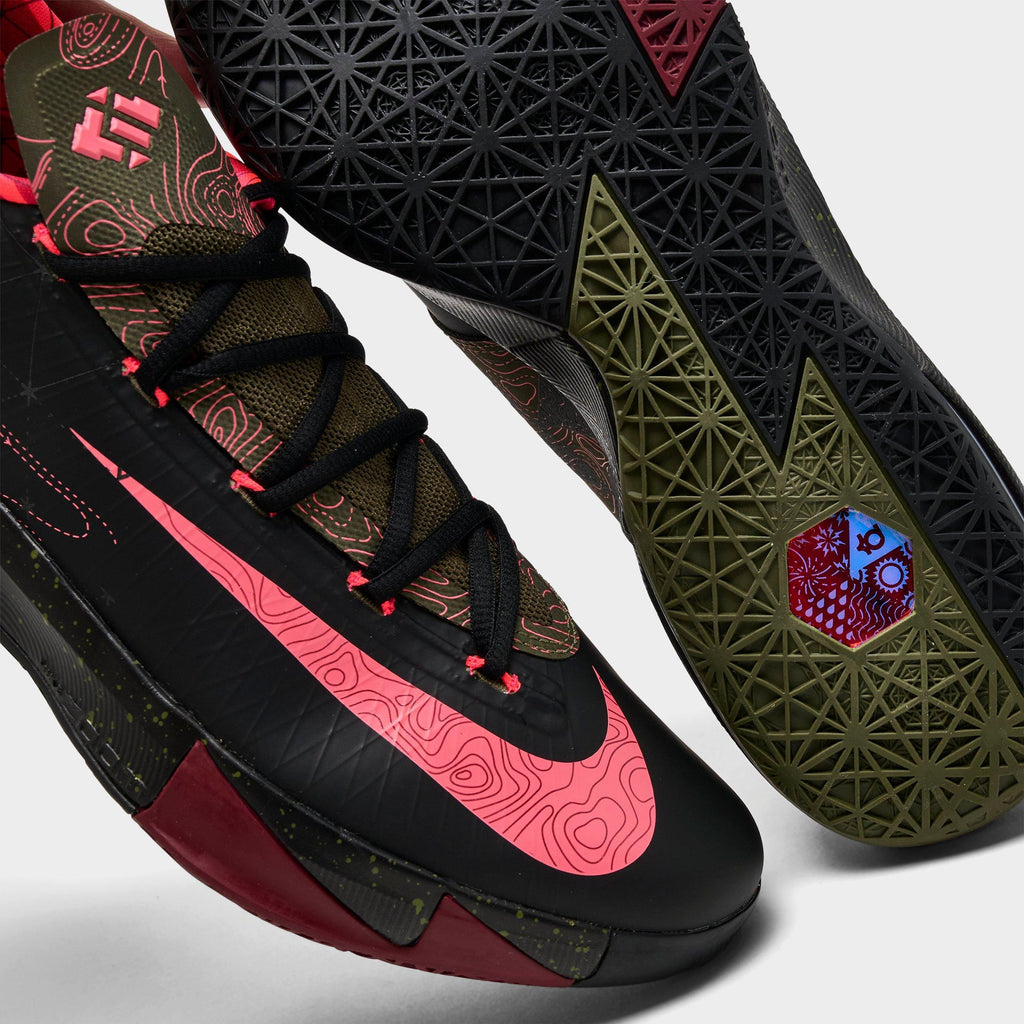 Men's Nike KD 6 Basketball Shoes - Black/Atomic Red/Medium Olive/Noble Red - view 3