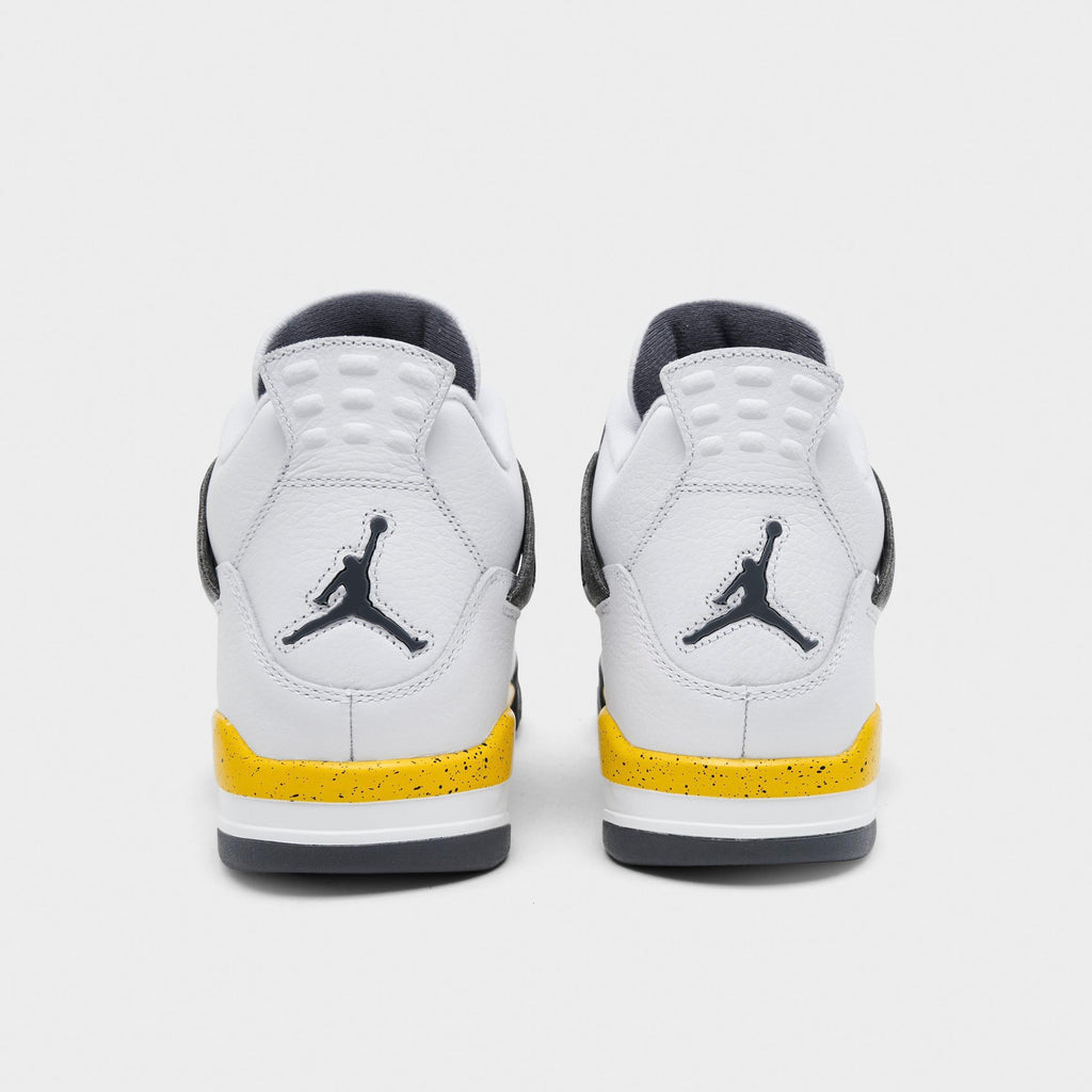 Men's Air Jordan Retro 4 Basketball Shoes - White/Dark Blue Grey/Black/Tour Yellow - view 4