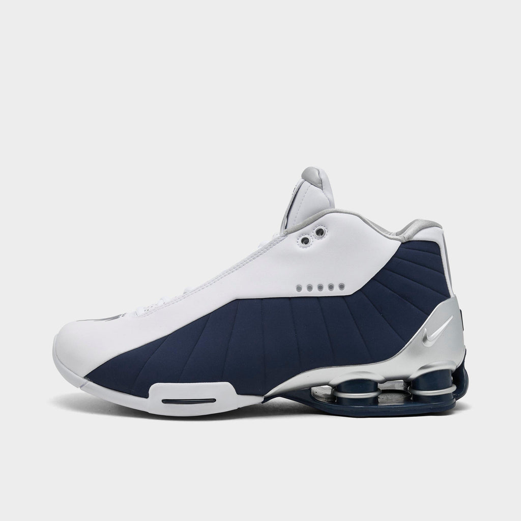 Men's Nike Shox BB4 Basketball Shoes - White/Midnight Navy/Metallic Silver