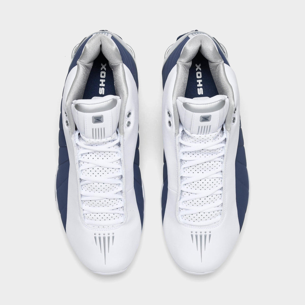 Men's Nike Shox BB4 Basketball Shoes - White/Midnight Navy/Metallic Silver - view 5