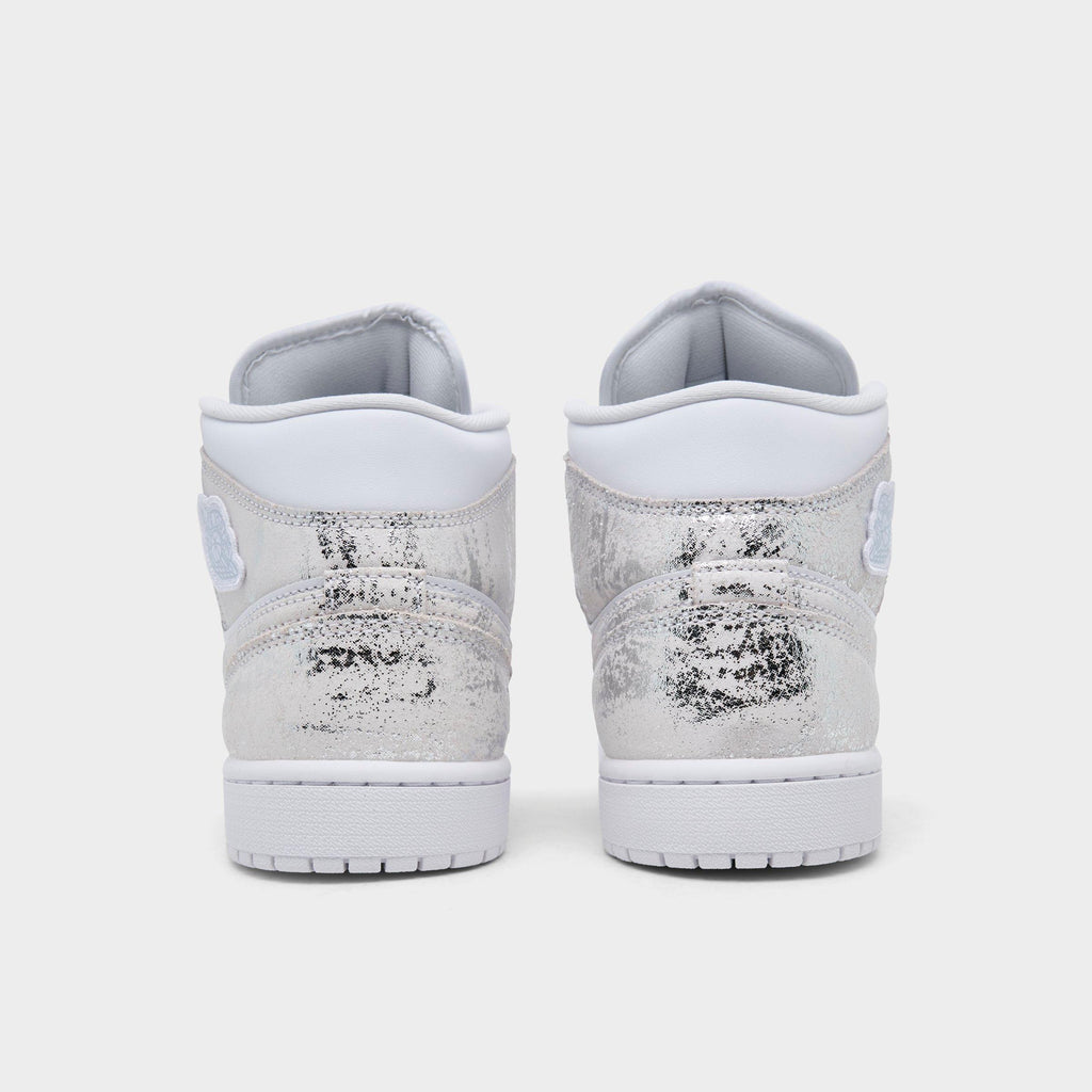 Men's Air Jordan Retro 1 Mid SE Casual Shoes - White/White/White/Field Silver - view 4