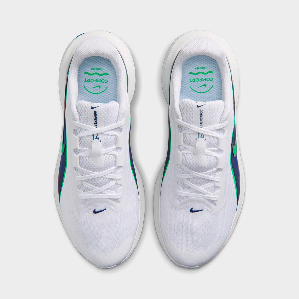 Men's Nike Downshifter 14 Running Shoes (Wide Width) - White/Midnight Navy/Summit White/Green Spark - view 5