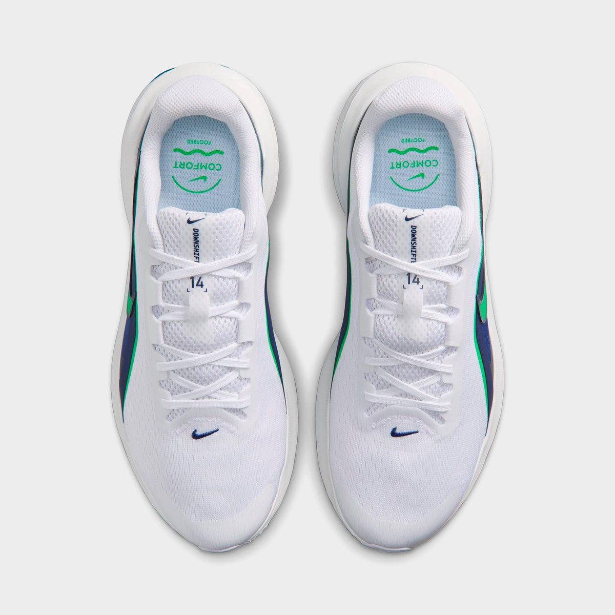 Men's Nike Downshifter 14 Running Shoes (Wide Width) - White/Midnight Navy/Summit White/Green Spark - view 5