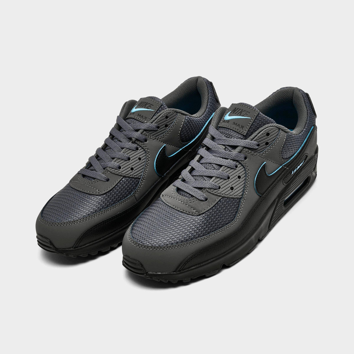 Men's Nike Air Max 90 Casual Shoes - Light Smoke Grey/Black/Football Blue - view 2