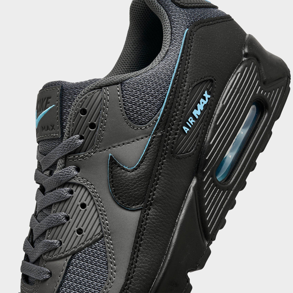 Men's Nike Air Max 90 Casual Shoes - Light Smoke Grey/Black/Football Blue - view 3
