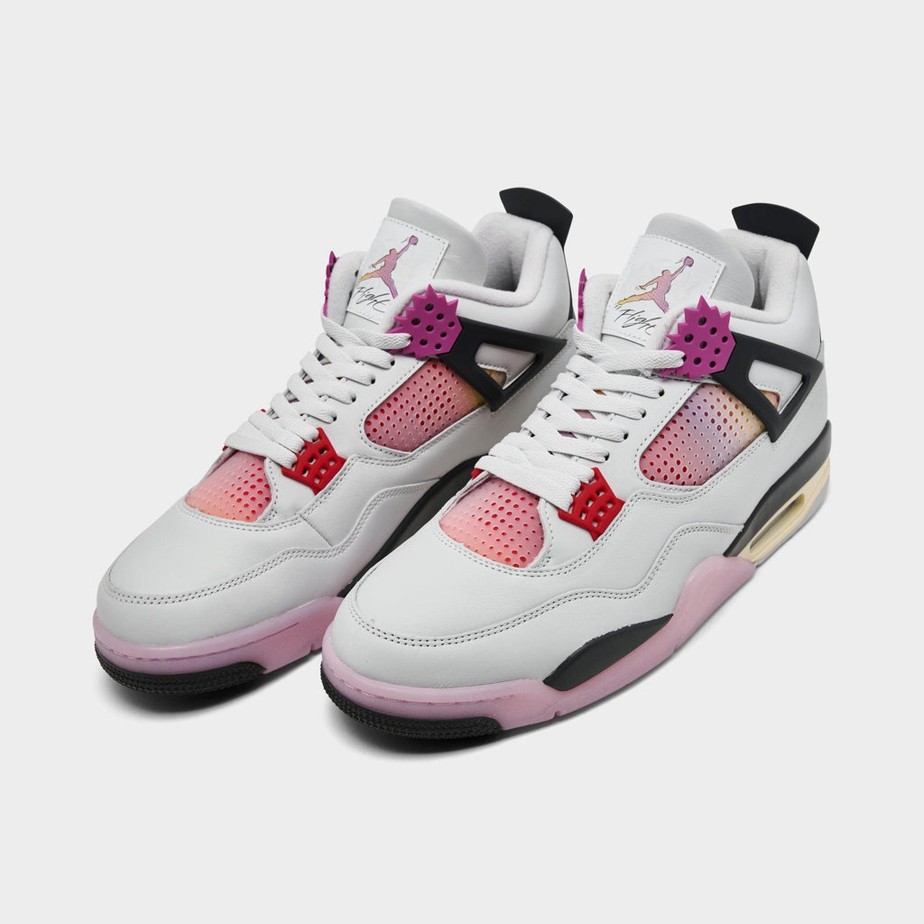 Men's Air Jordan Retro 4 Basketball Shoes - Off White/Anthracite/Fire Pink - view 2