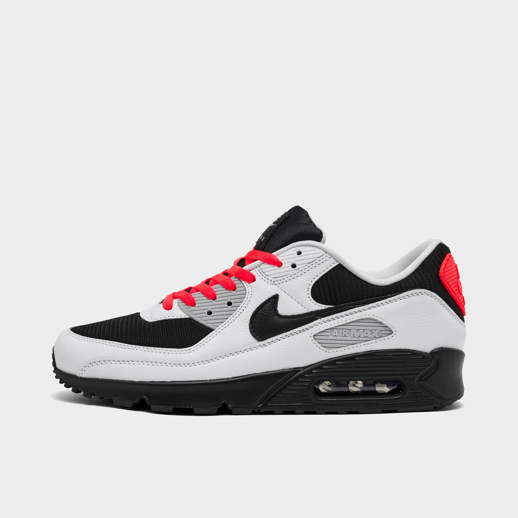 Men's Nike Air Max 90 Casual Shoes - White/Black/Bright Crimson/Light Smoke Grey