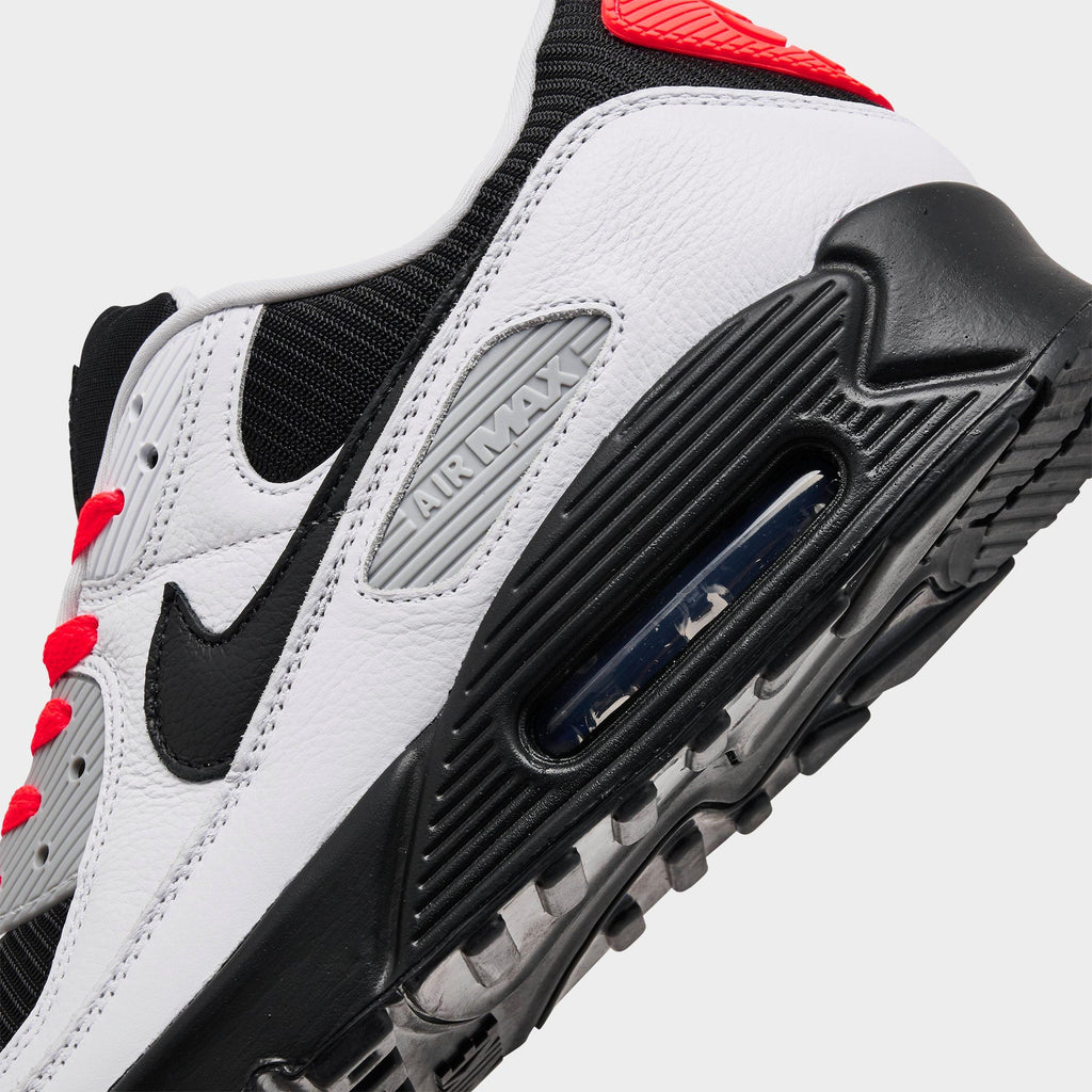Men's Nike Air Max 90 Casual Shoes - White/Black/Bright Crimson/Light Smoke Grey - view 3